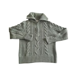 L.L. Bean Women's Sage Double L Cable Knit Turtleneck Sweater Quarter Zip S